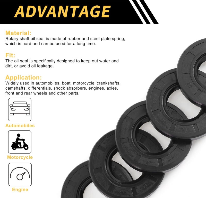 REPAIROCK Universal Oil Seal TC Double Lip W Steel Spring Seal Ring Rotary Shaft Seal 25x52x7mm High Pressure NBR Rubber Black 5pcs - Image 4